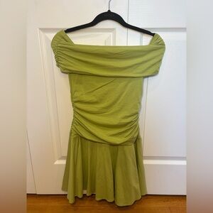 Abercrombie & Fitch Lime Green Off-Shoulder Midi Dress